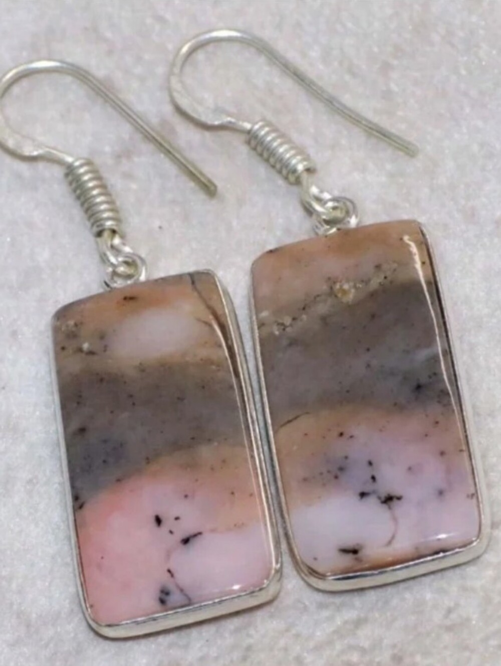 Peruvian Pink Opal Gemstone Jewelry 925 Sterling Silver Handmade Dangle Earrings